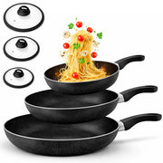 Set 6 Pezzi Padelle con Coperchio 20-24-28 cm in Alluminio Antiaderente Nero