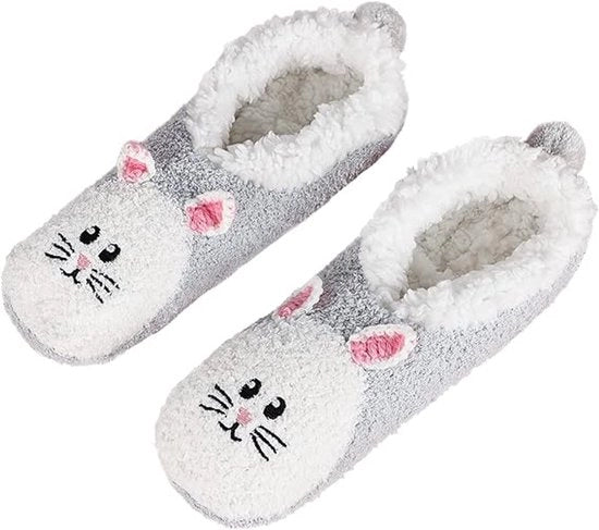 Pantoffle da unisex, calze di lana di corallo, pantoffle morbide e graziose per la casa, pantoffle antiscivolo calde e spesse di lana di corallo per l'inverno, misure 35-41 - grigio chiaro