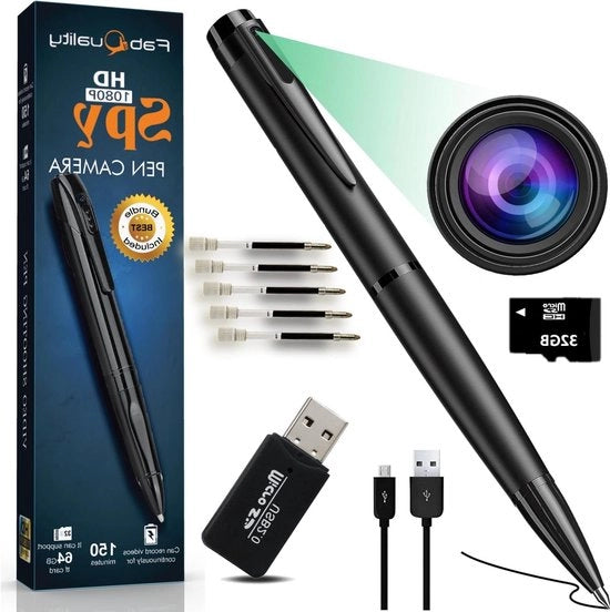 Penna Camera Nascosta - 32GB Camera di Sorveglianza con Video 1080P Full HD | Mini Cam Nanny per Sicurezza Domestica, Commercio e Apprendimento | Versione 2023