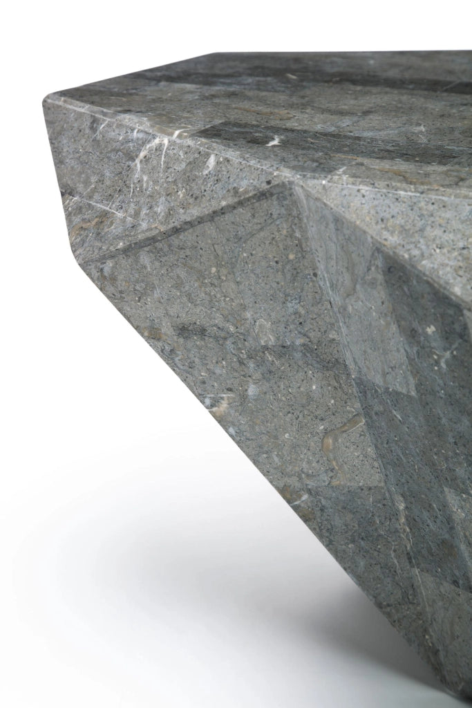 Diamond Medium Tavolino rettangolare in pietra fossile Gray Stone con struttura in compensato marino - Design contemporaneo 120cm