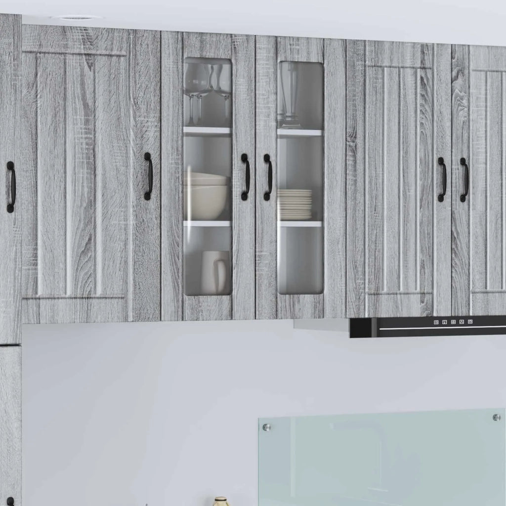 Pensile da cucina | Mobile in vetro da parete LUCCA Grigio Sonoma 60 x 31 x 80 cm