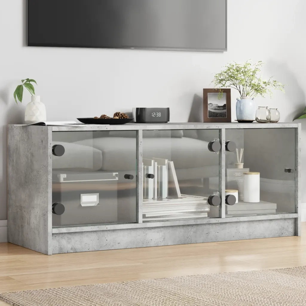 Mobile Porta TV con Ante-Mobile per TV-Credenza TV in Vetro Grigio Cemento 102x37x42 cm 607788