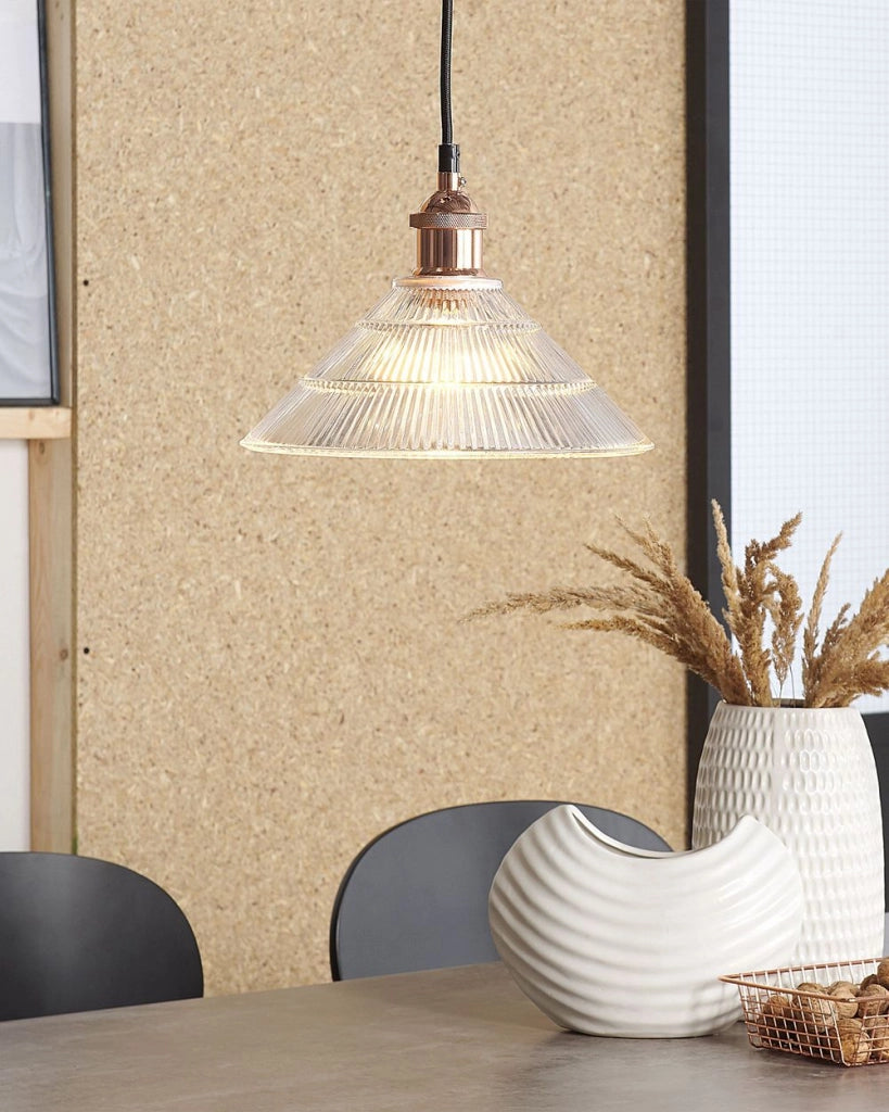 Lampada a Sospensione lampadario Industriale Vintage Rame Vetro Trasparente