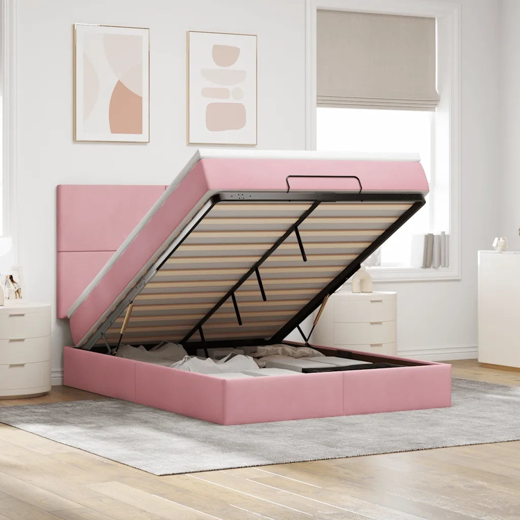 Struttura Letto Pouf con Materassi Rosa 140x190 cm in Velluto 3314251