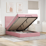 Struttura Letto Pouf con Materassi Rosa 140x190 cm in Velluto 3314251