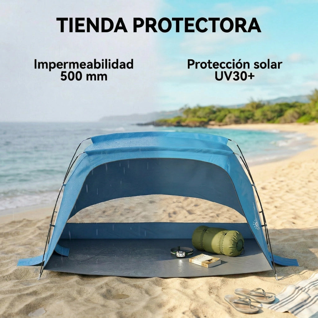Tenda da Spiaggia 2-3 Persone UPF30+ ¨C Xylo ¨C Blu Cielo con Sacchi Sabbia Finestre Borsa