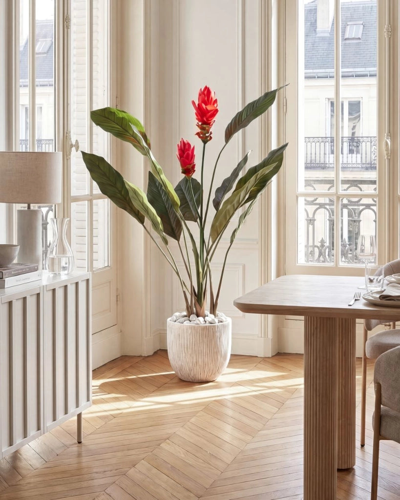 Pianta artificiale in vaso con fiori, decorazione moderna in plastica per interni, ramoscelli regolabili realizzati a mano, 130 cm rosso