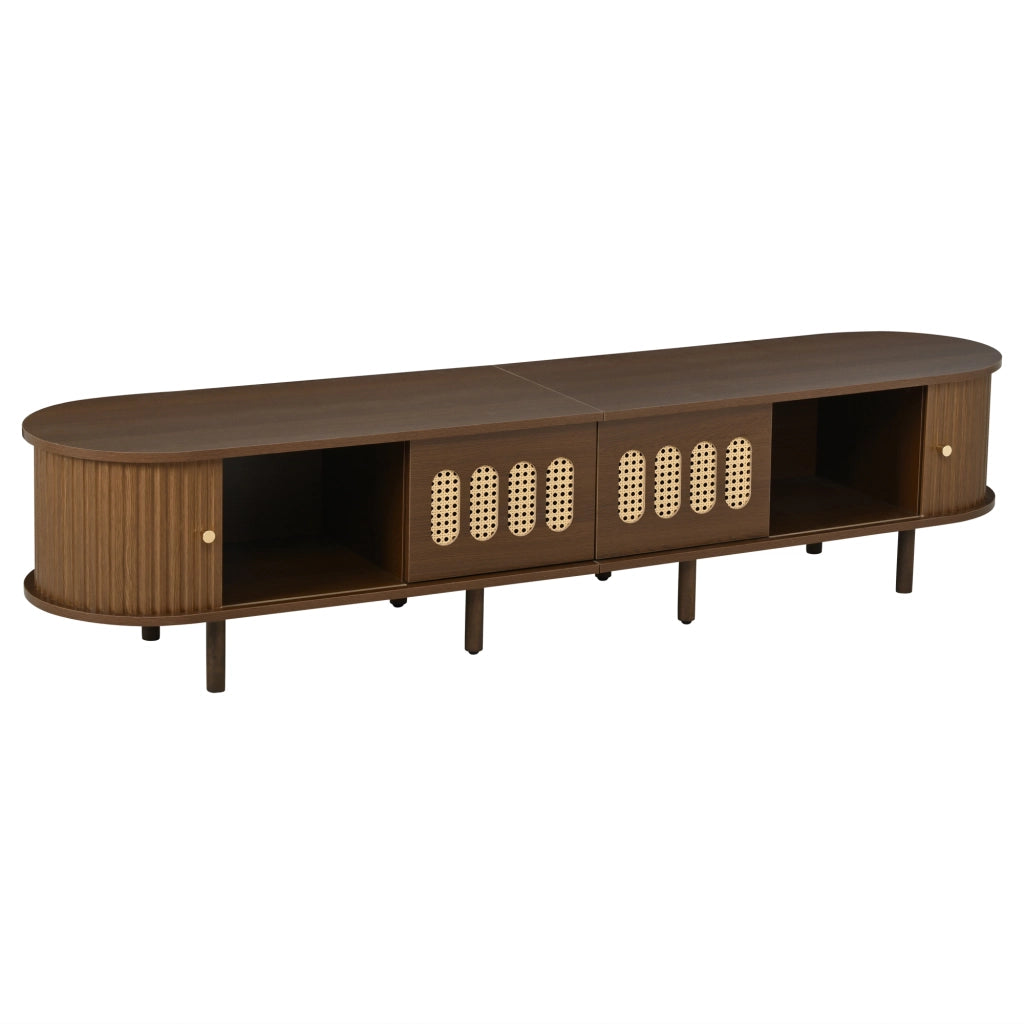 Mobile porta tv 180 cm noce scuro con design rattan; 2 cassetti e 2 ante a serranda; MDF