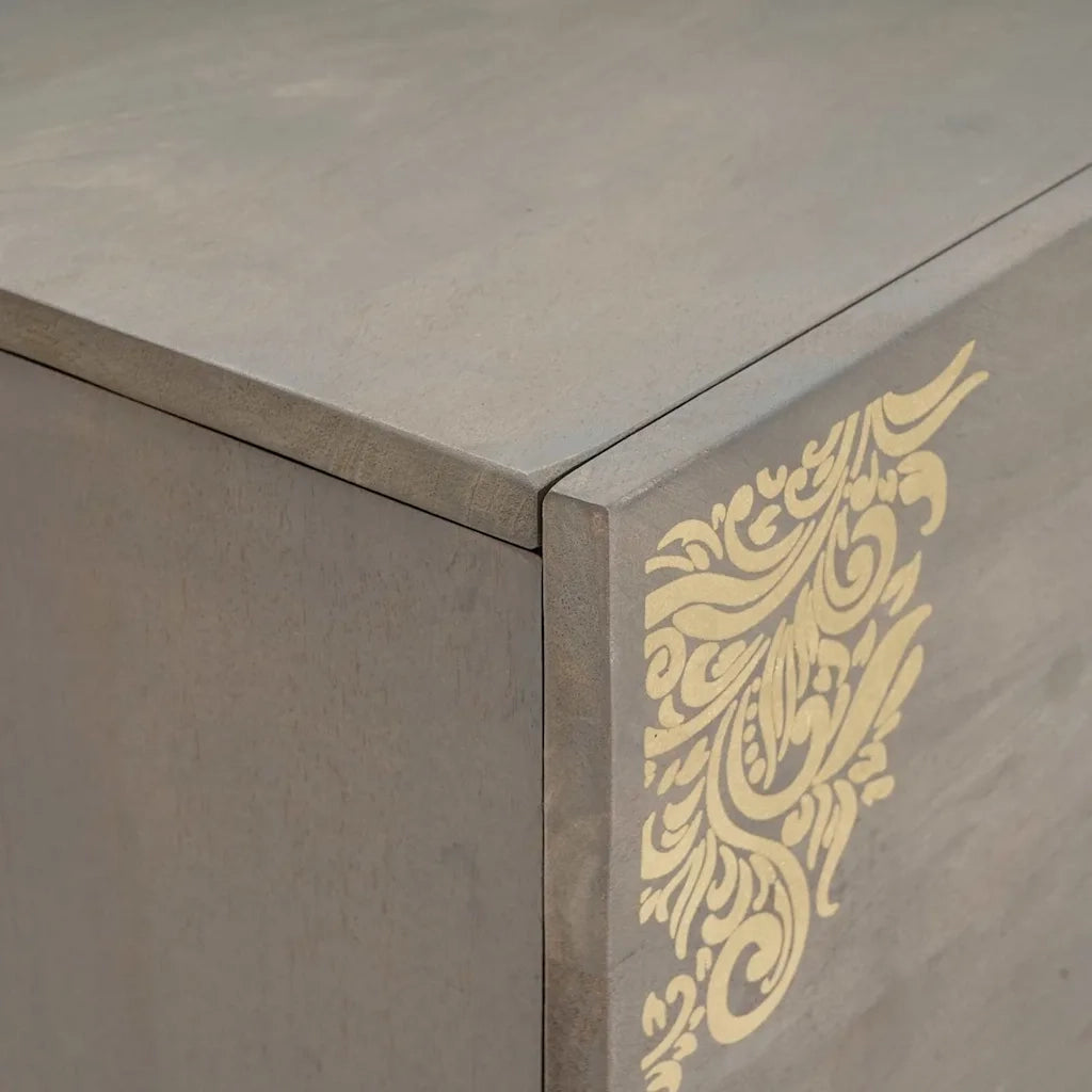 vidaXL Credenza Grigio e Oro 80 x 33.5 x 75 cm Legno massello di mango