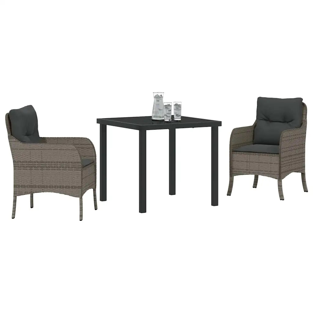 Set da Pranzo per Giardino con cuscino 3 pcs Grigio polyrattan 3380162