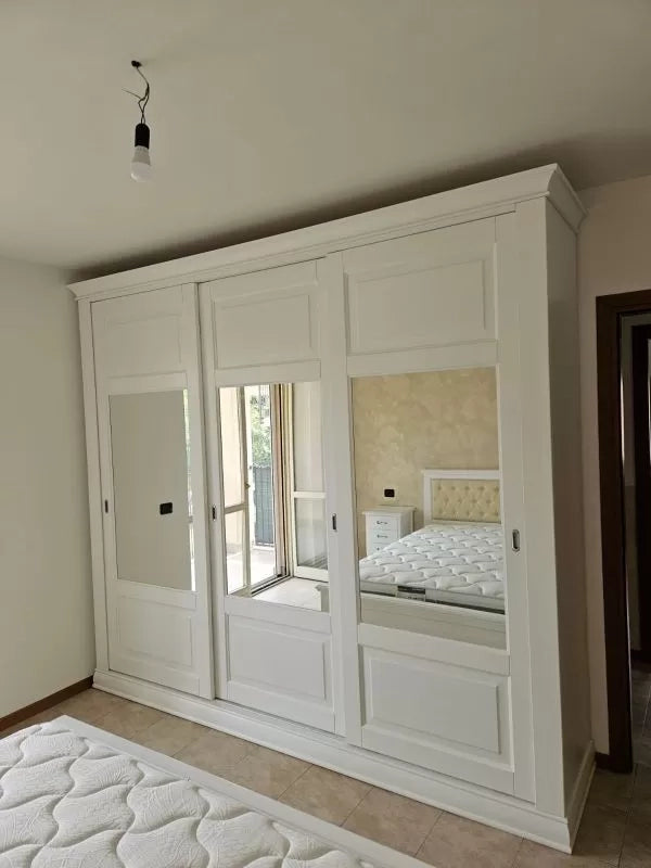 Armadio 3 porte scorrevoli vetro legno shabby bianco 294x65x258 - Mobili 2G
