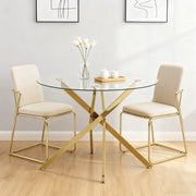 TAVOLO Rotondo in vetro temperato e metallo dorato 80 x 80 x 76 cm