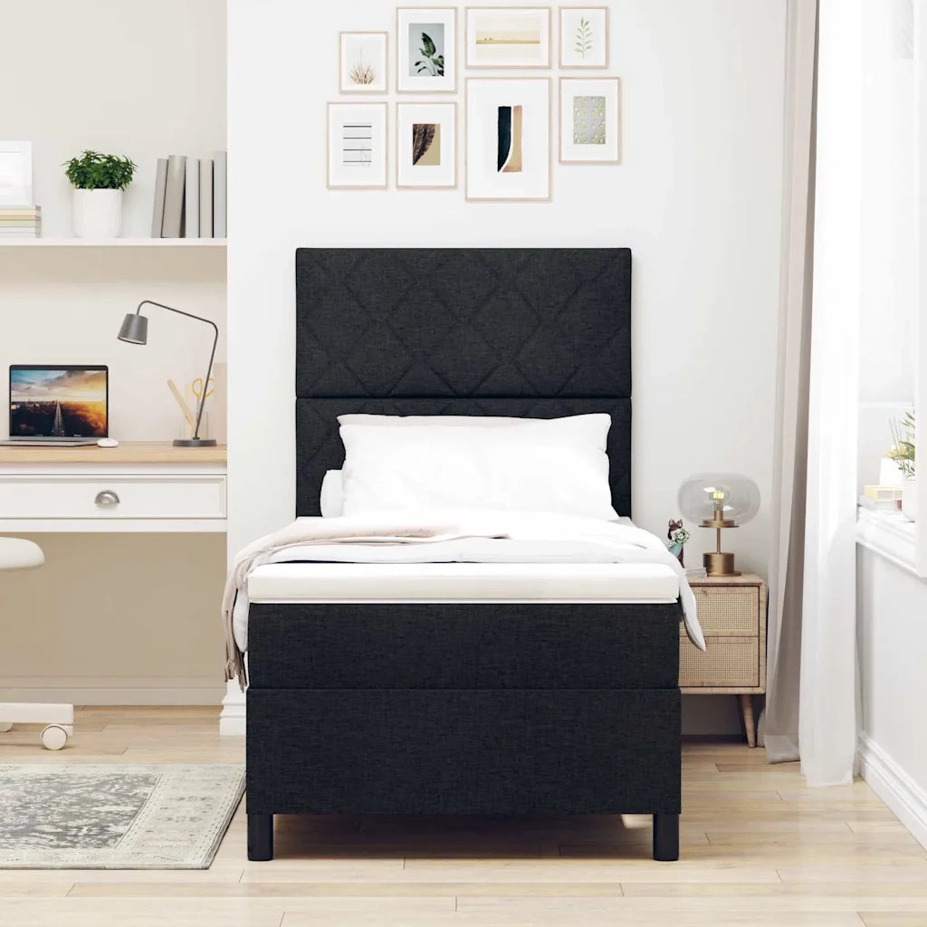 Letto a molle con materasso Nero 90 x 200 cm Tessuto 3339436