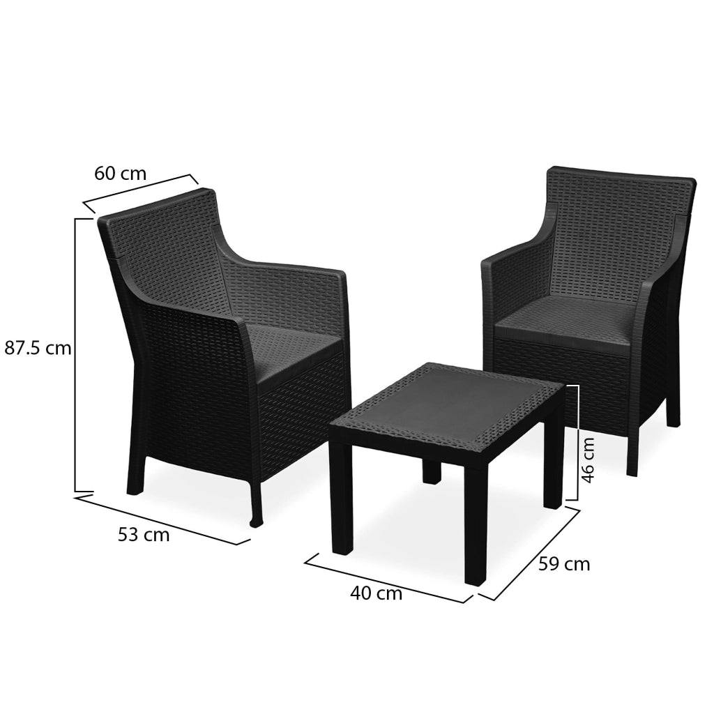 Salottino Outdoor Ben, set Salotto da Esterno 2 Posti Made in Italy, Nero Antracite