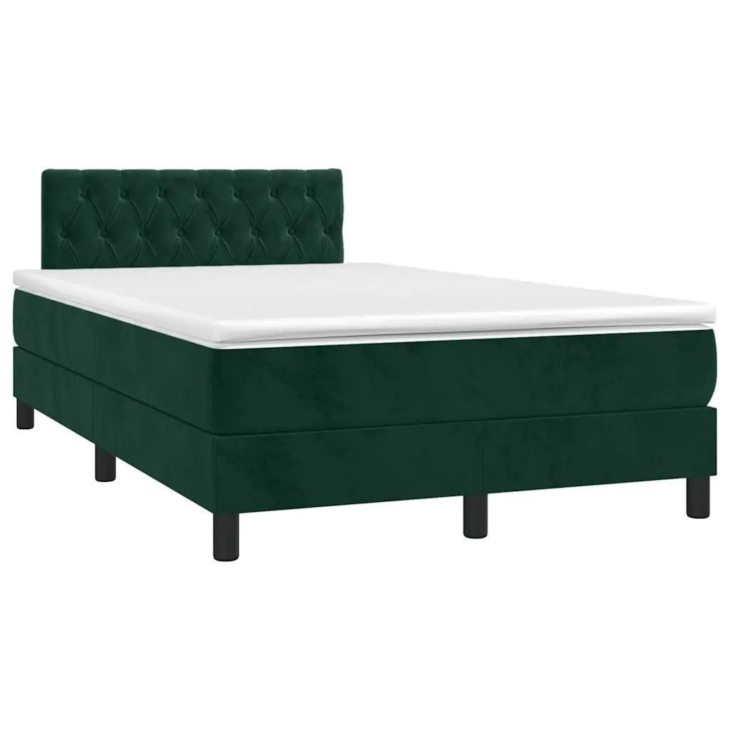 Letto a Molle con Materasso e LED Verde Scuro 120x200cm Velluto 3134576