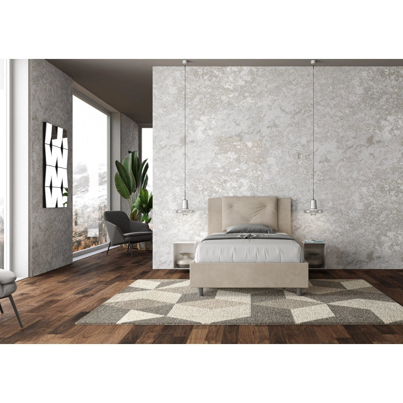 Letto imbottito Piazza e mezzo 110x210 cm Appia - Contenitore,Microfibra,Sabbia