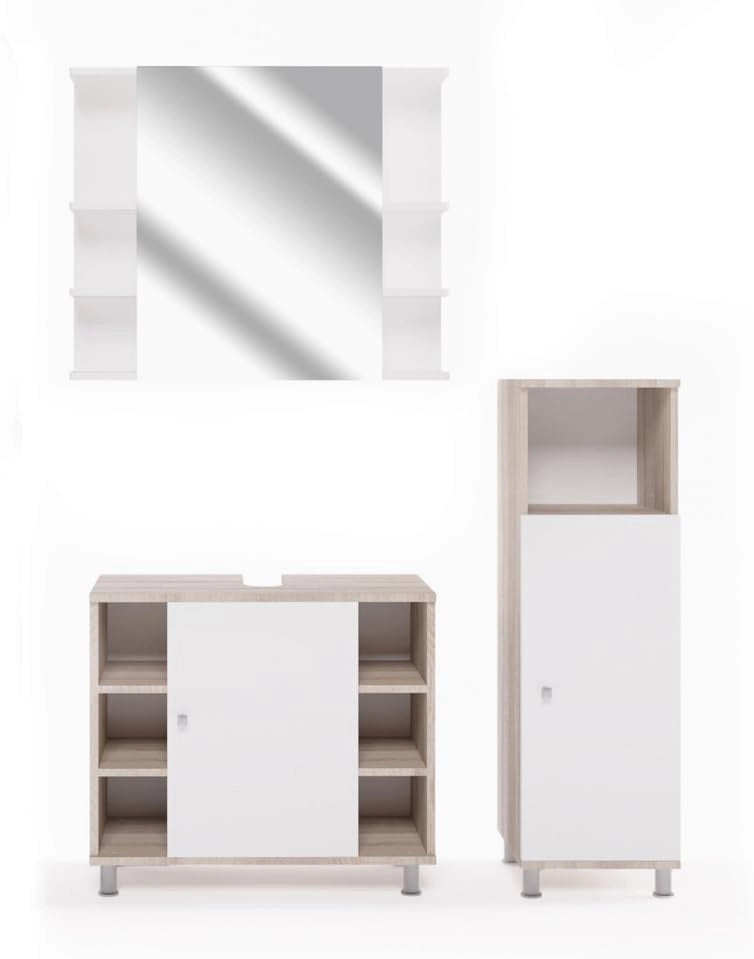 Set mobili bagno Fynn, Sonoma, 60 cm, composto da mobile sottolavabo, specchiera e mobile medio