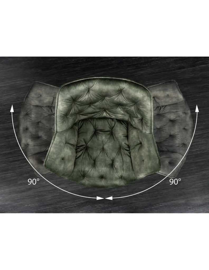 Set di 2 sedie design COMFY girevoli a 180° in velluto verde scuro trapuntato e gambe nere