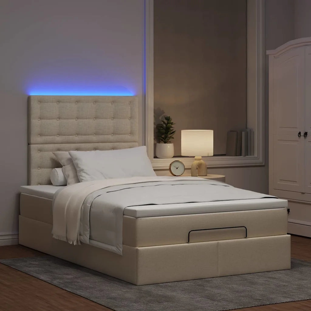 Struttura Letto Pouf con Materasso Crema 120x190 cm in Tessuto