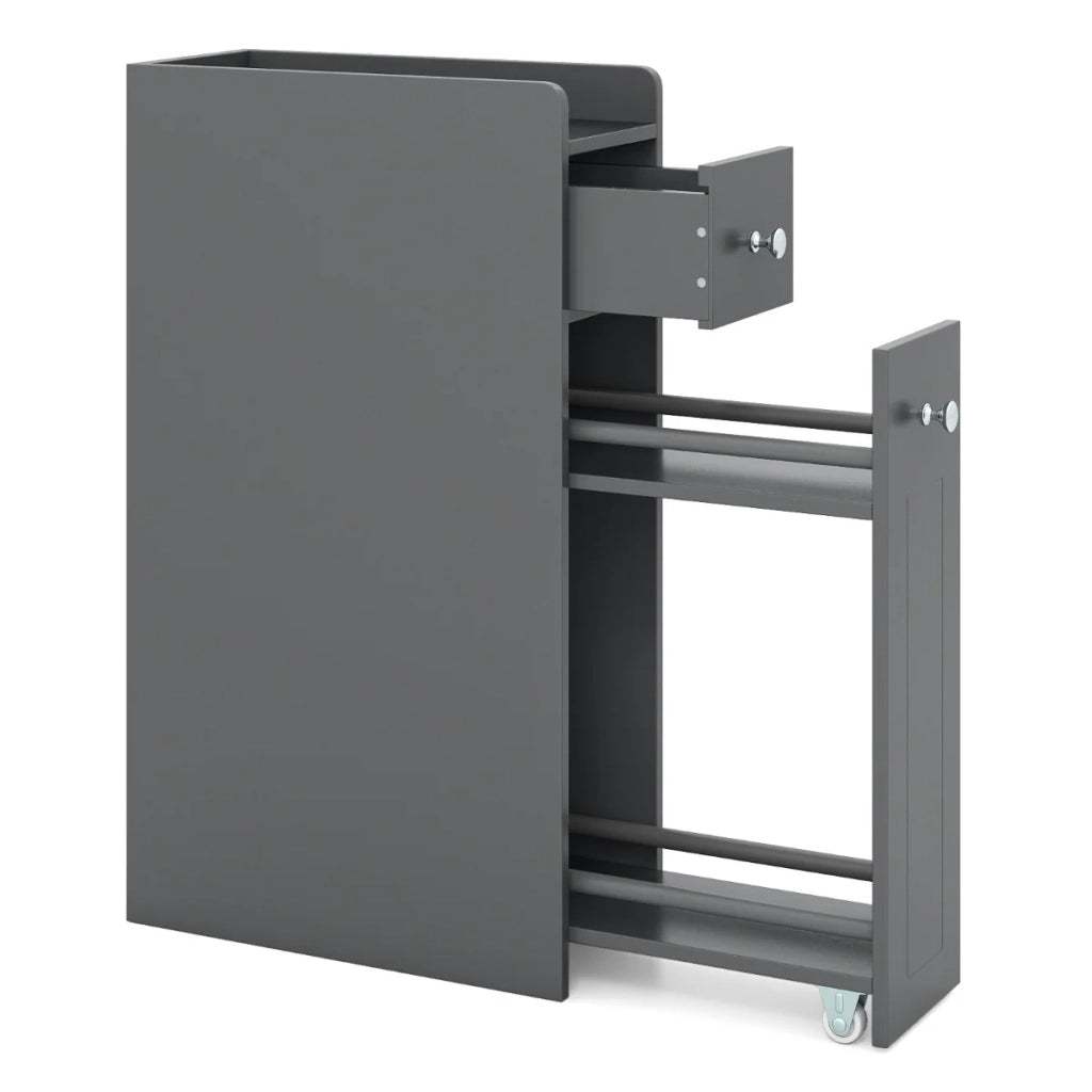 Mobiletto portaoggetti stretto per il bagno 40 x 18 x 70 cm con cassetto scorrevole su ruote design moderno in MDF grigio 20_0018301