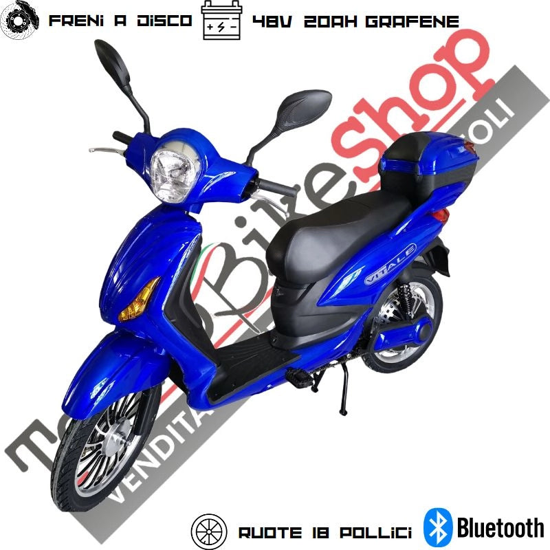 Bici Elettrica Scooter Velocipede Vitale NJT-007 250W  20Ah 48V Batteria a Grafene-Blu
