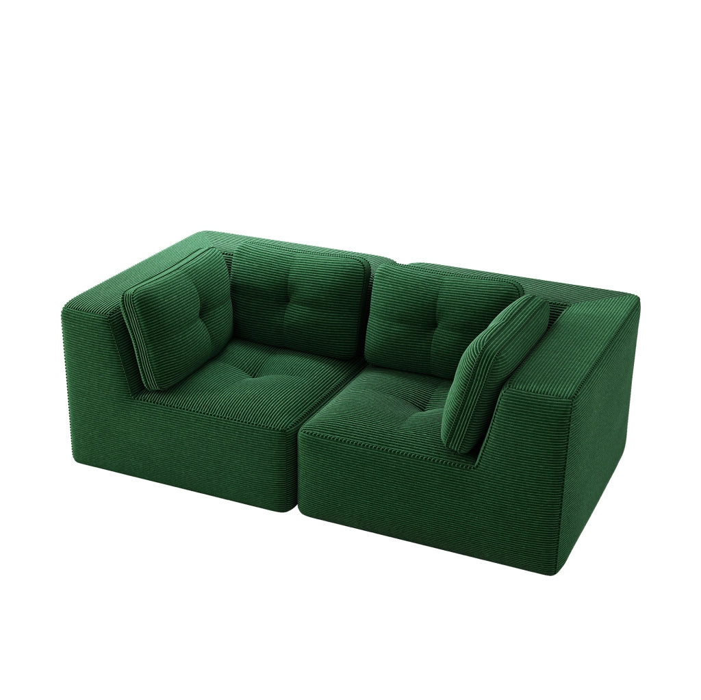Divano angolare modulare 208x104x69 cm in corduroy verde; senza struttura rigida