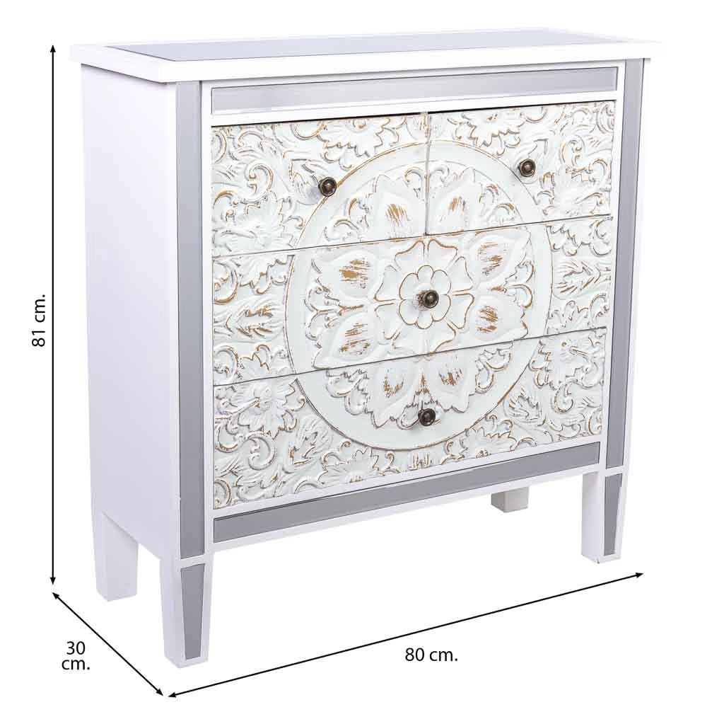 Comò in legno e vetro con 4 cassetti 80x30x81