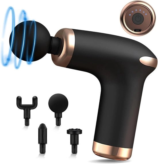 Strumento di massaggio muscolare, Strumento di massaggio tessuto profondo, Apparecchio di massaggio percussivo muscolare, Apparecchio di massaggio muscolare mini con 4 estremità, Portatile e ultra leggero (nero)