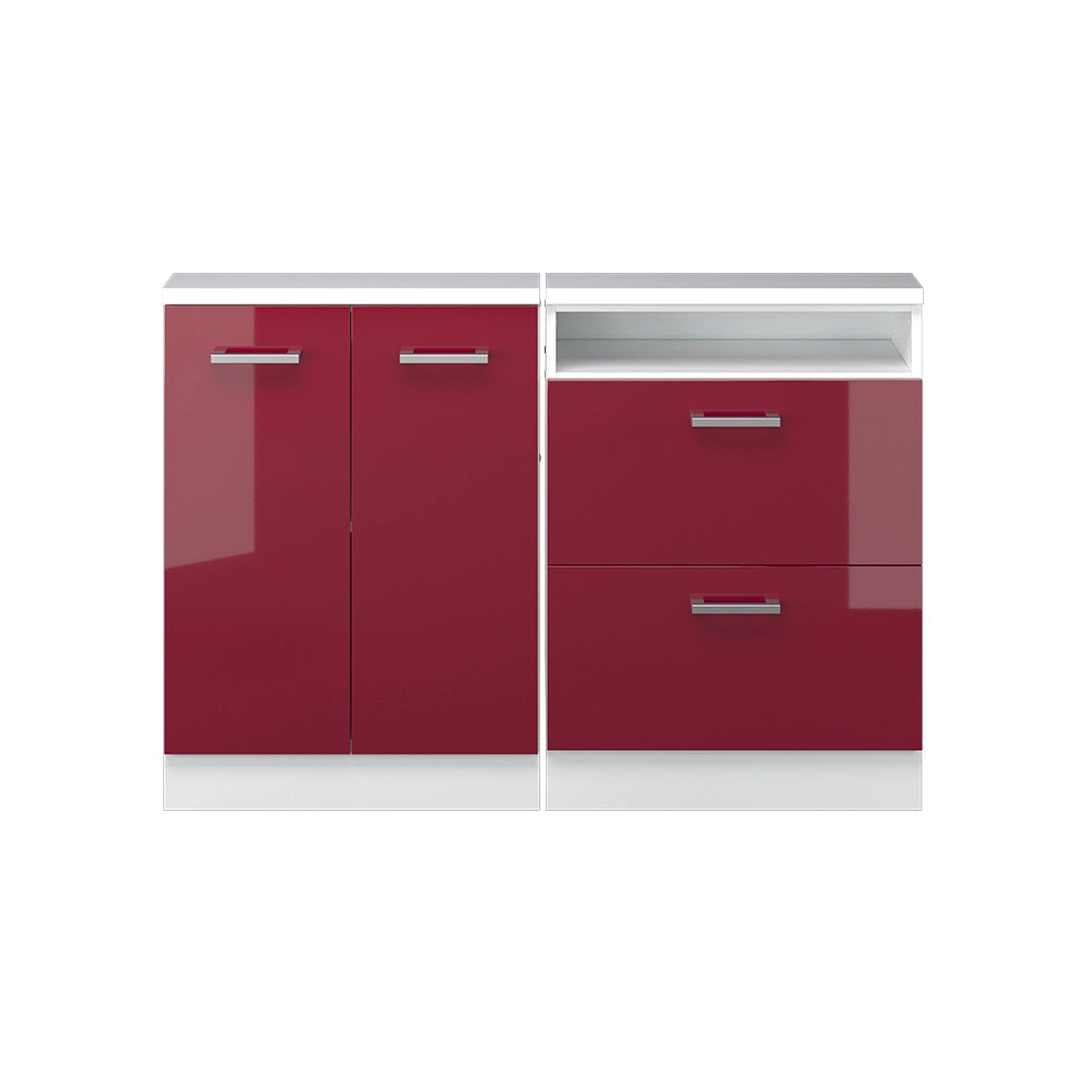 Mobile cucina sottotetto R-Line Rosso lucido/Bianco 120 cm Set di 2 Vicco