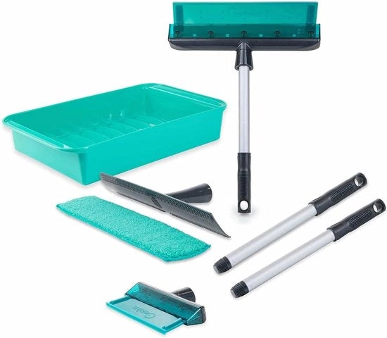 Kit di pulizia vetrata 8 pezzi - spazzola + manico, vetro e microfibra per rimuovere residui | pulitore vetrata per una pulizia lucida e senza residui su vetri, pavimenti e parabrezza