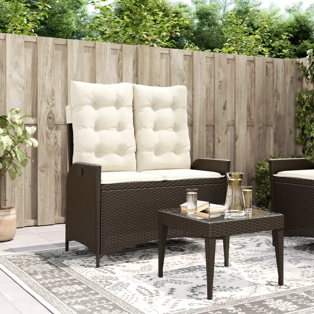 Panca Reclinabile da Giardino con Cuscini-Sgabello-Sedia da esterno Marrone in Polyrattan 464052