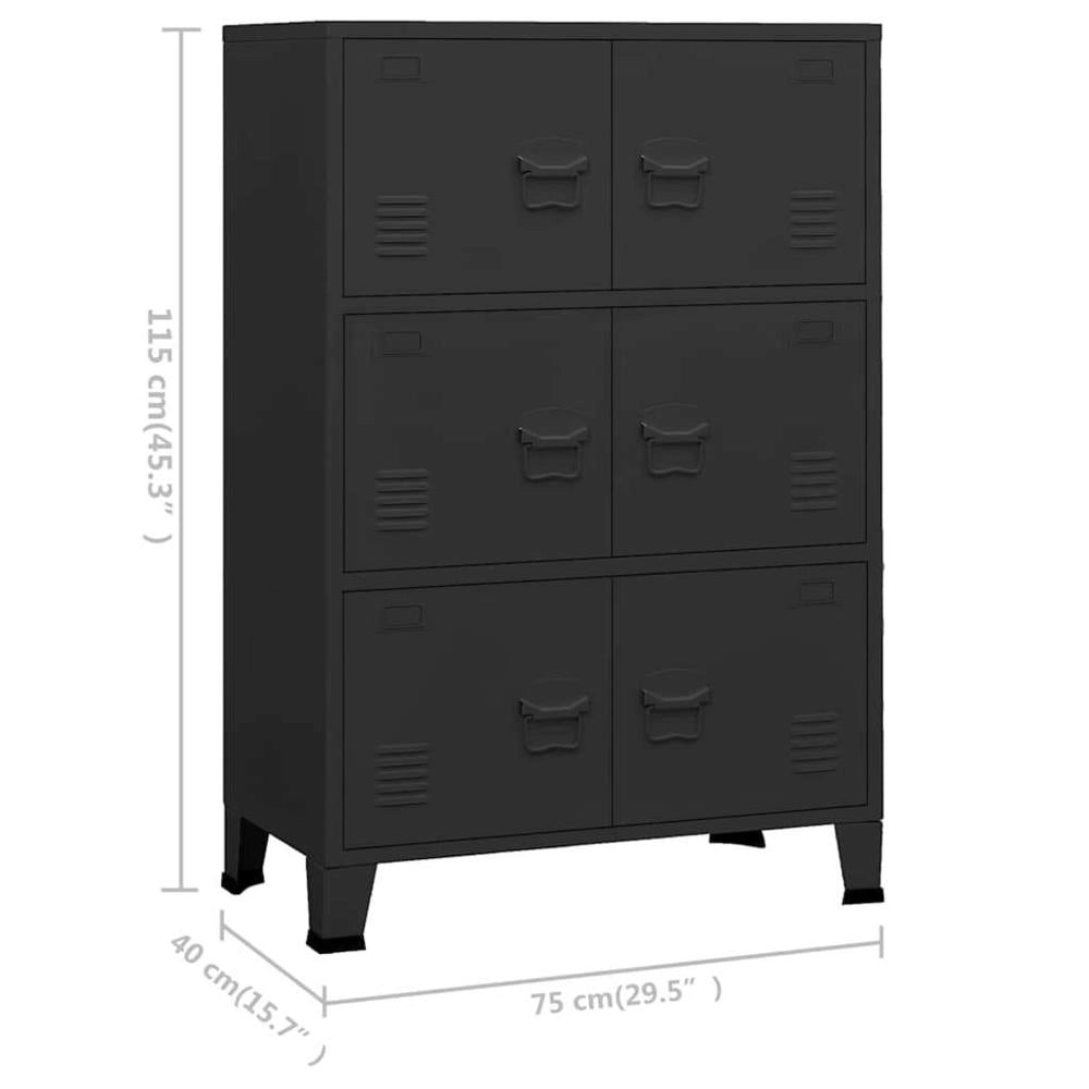 Industrial Storage Cabinet, Black, 75x40x115 Cm, Metal