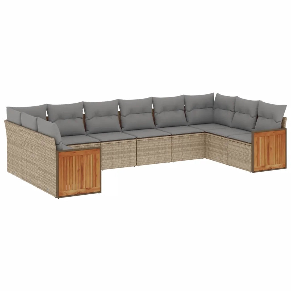 Set Divano da Giardino 10 pz con Cuscini Beige in Polyrattan 3228005