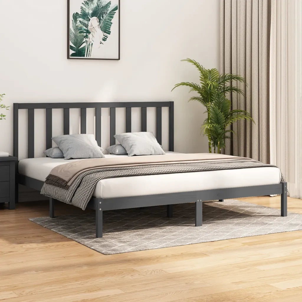 Giroletto-Struttura Letto Grigio in Legno Massello di Pino 200x200 cm 119629