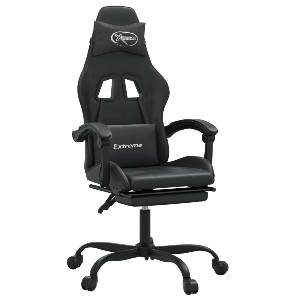 Sedia da Gaming | Sedia da e-sports Girevole Poggiapiedi Nero in Similpelle