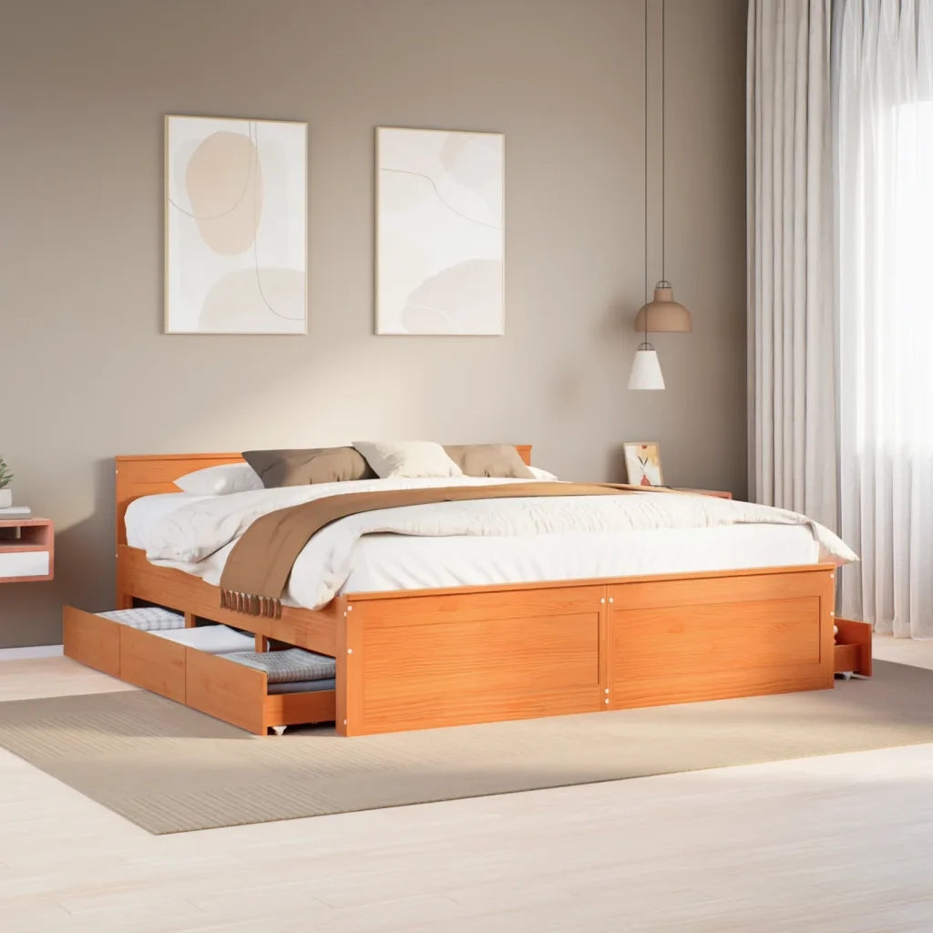 vidaXL Giroletto senza Materasso con Testiera Marrone Cera 180x200Pino