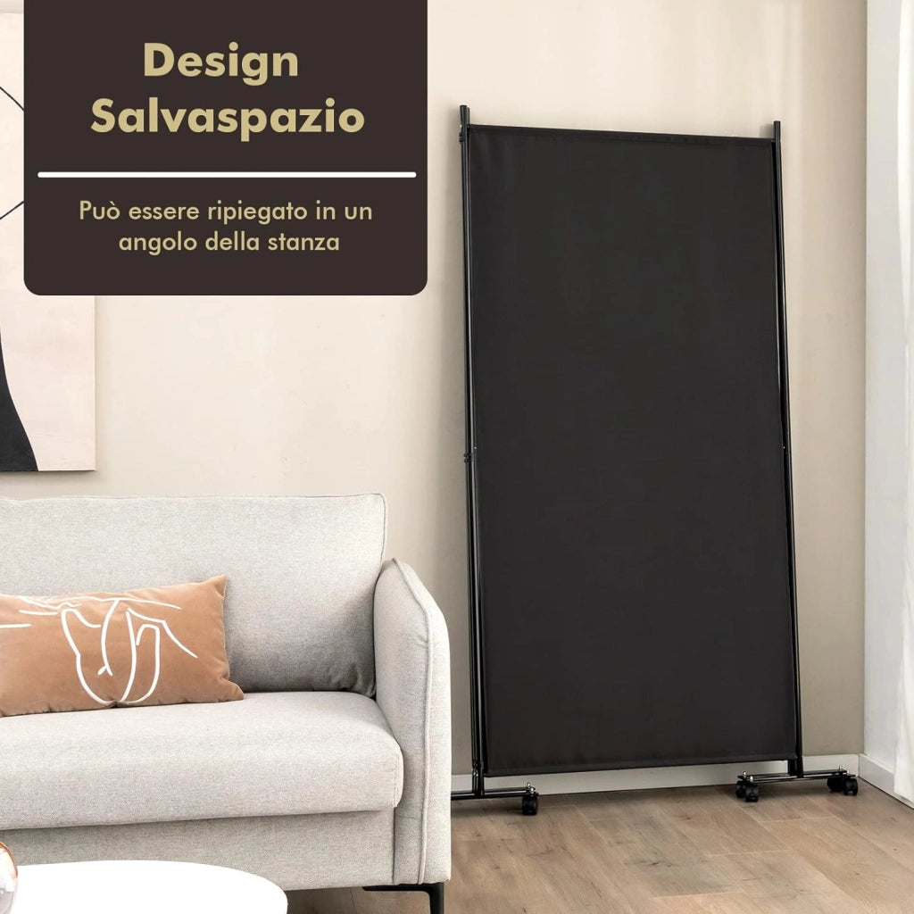 Paravento da Interno in Metallo, Separé Divisorio Interno Pieghevole con Piedini Stabili, Pannelli Divisori per Interni per Casa e Ufficio (Nero, 262 x 180 cm (3 Pannelli con ruote))