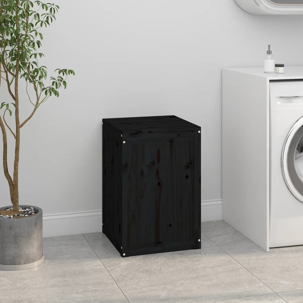 Contenitore per Bucato Nero 44x44x66 cm Legno Massello Pino 823568