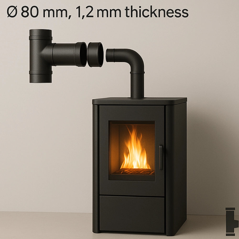 Raccordo t scarico fumi stufa pellet 90° diametro 80 mm spessore 1,2 mm