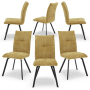 Set 6 sedie imbottite per sala da pranzo LETIZIA, design moderno, gambe robuste in metallo, rivestimento in tessuto spesso e idrorepellente effetto tridimensionale colore Senape