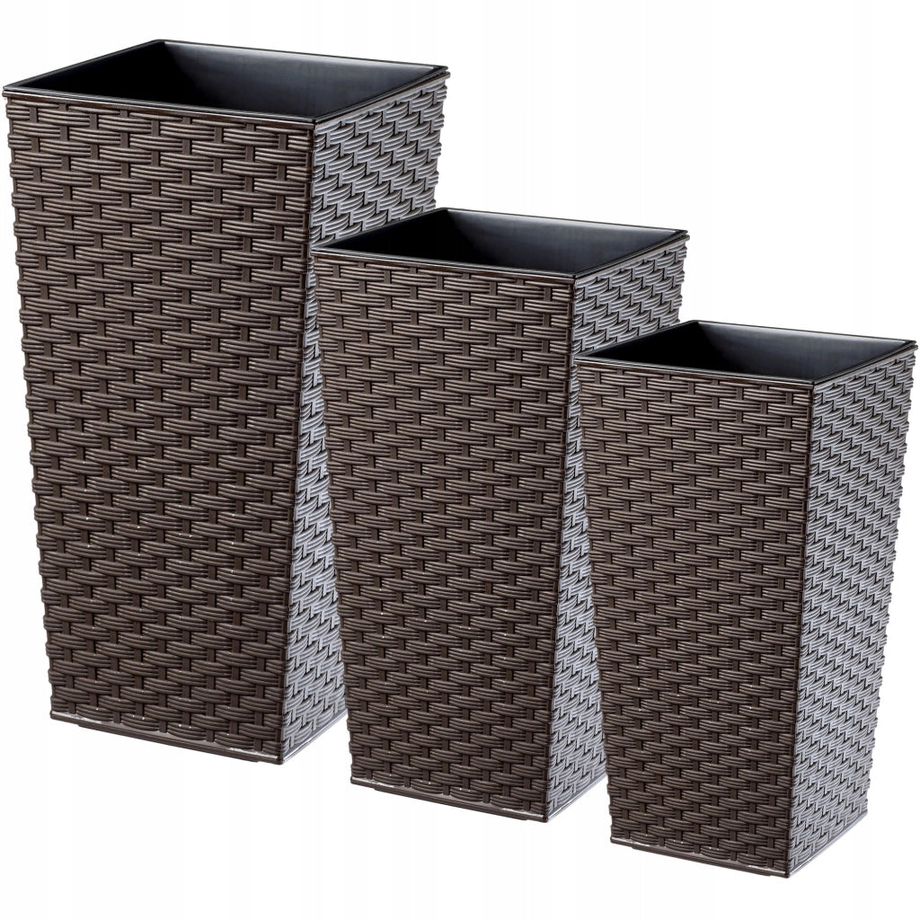 Set di 3 vasi da fiori KADAX, vasi da giardino + inserto, alti e grandi, color moka, 47+57+68 cm