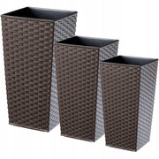 Set di 3 vasi da fiori KADAX, vasi da giardino + inserto, alti e grandi, color moka, 47+57+68 cm
