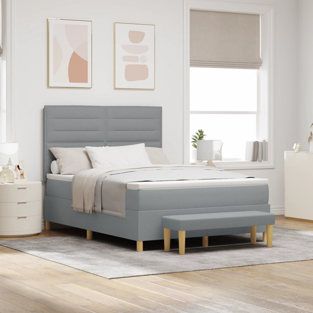 Letto a Molla con Materasso e Panchina Grigio Chiaro 140x200 cm Tessuto