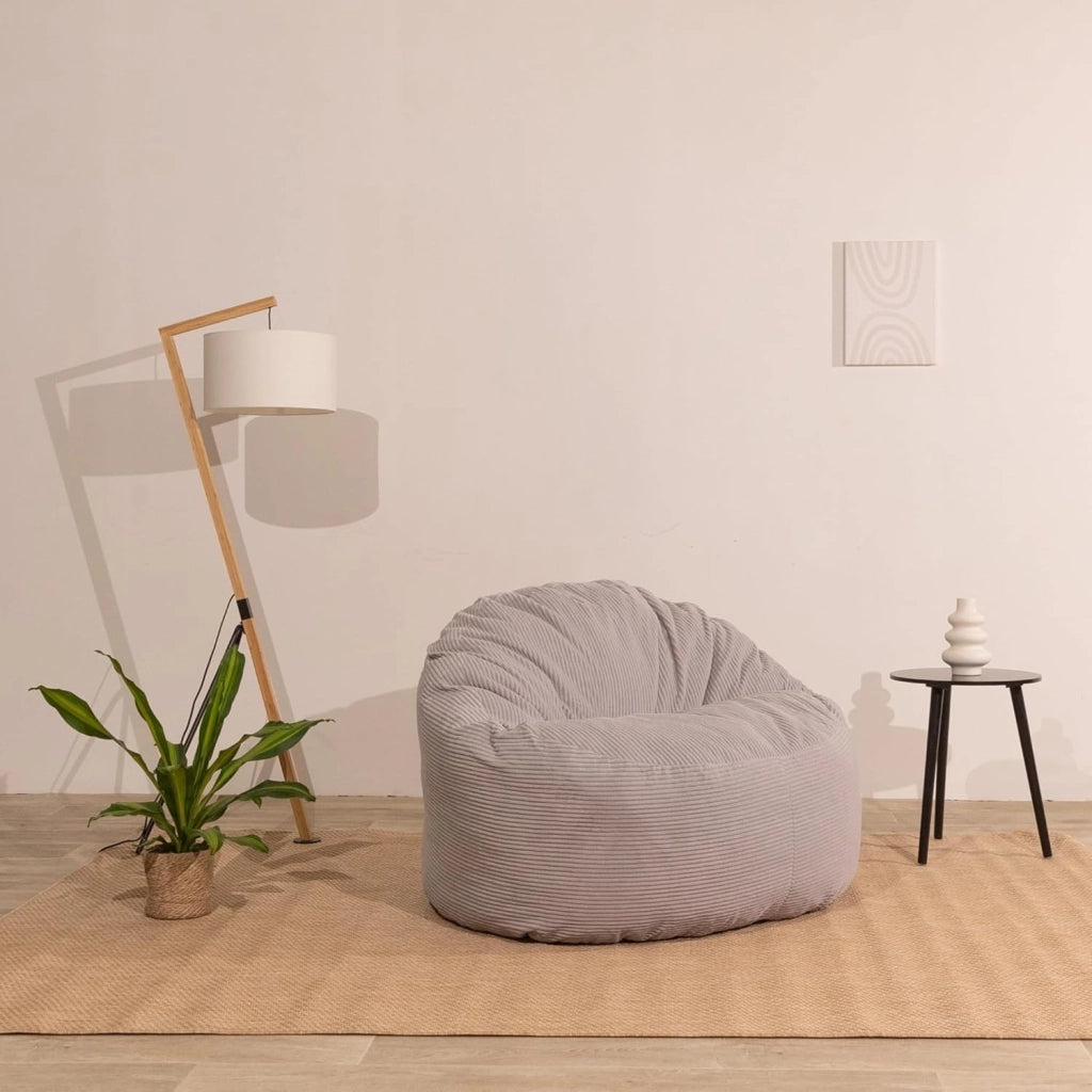 Pouf Poltrona Sacco in Velluto a Coste Larghe - Morbido e Confortevole - Imbottitura in Schiuma, Ottimo Supporto per la Schiena - Pouf Divano Gigante (100 cm, Grigio Chiaro)
