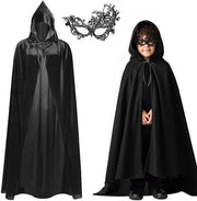 Cappotto con cappuccio - Vampiro in velluto - Costume Halloween per bambini - Unisex - Maschera - Disegno medievale - 110 cm Collo fino al collo - Costume