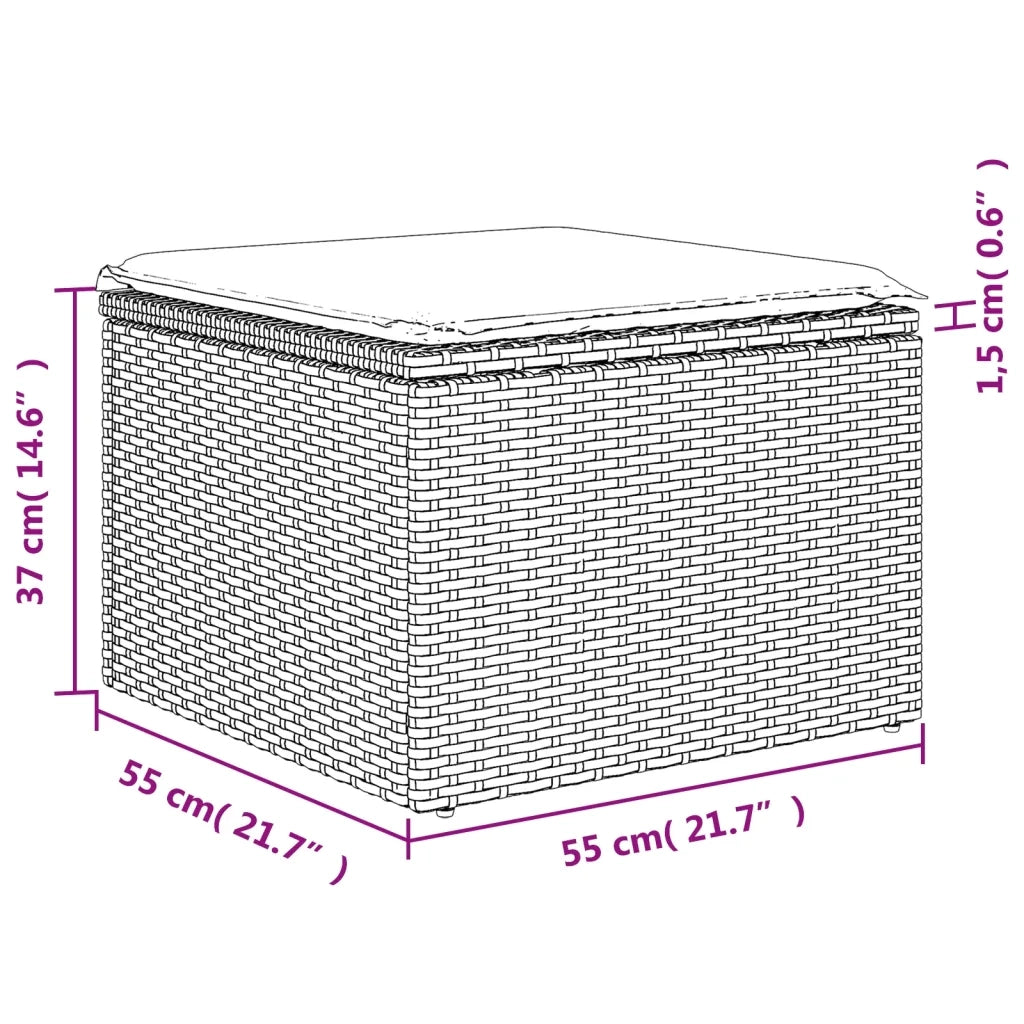 Sgabello Giardino con Cuscino Nero 55x55x37 cm in Polyrattan CFW3581271