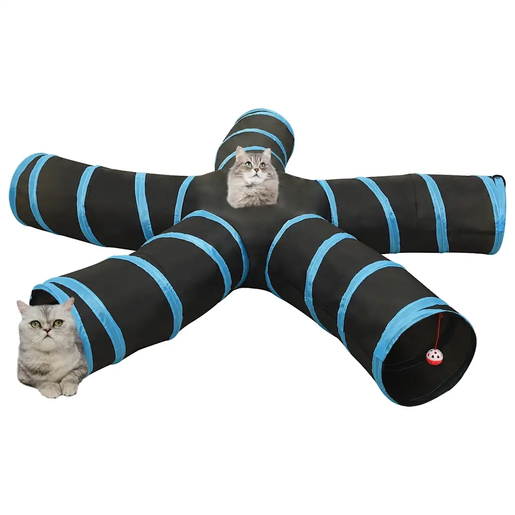 vidaXL Tunnel per Gatti a 5 Vie Nero e Blu 25 cm in Poliestere