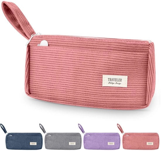 Etui estetico in corduroy, grande custodia con 2 compartimenti, custodia con grande capacità, lavabile custodia per scuola e ufficio (datoredo)