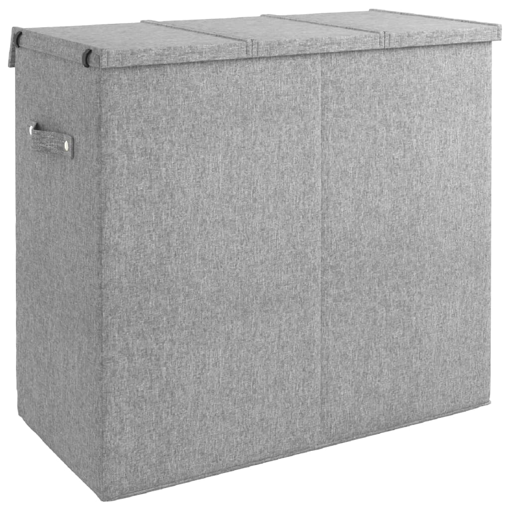 Cesto portabiancheria pieghevole 64,5 x 34,5 x 59 cm tessuto finto lino grigio 02_0006209