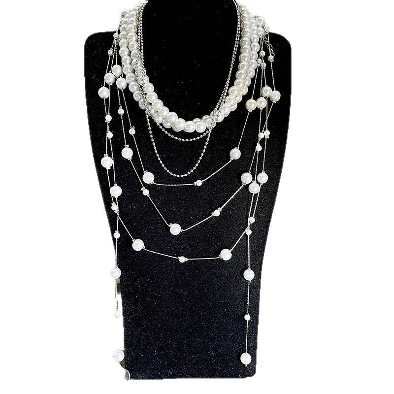 Collana di perle multistrato con ciondolo vintage, girocollo con nappe a strati, catena a maglia stellata